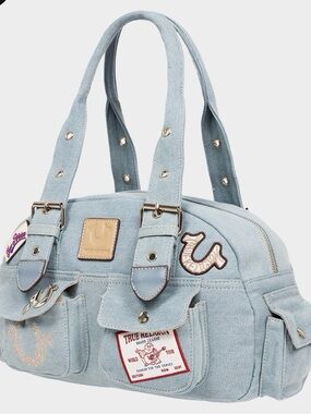 TRUE RELIGION Multi-Patch Denim Satchel Bag NWT